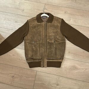 Vintage 60-70's SEARS Sportswear Suede and Knit Sweater Jacket Brown Mocha L